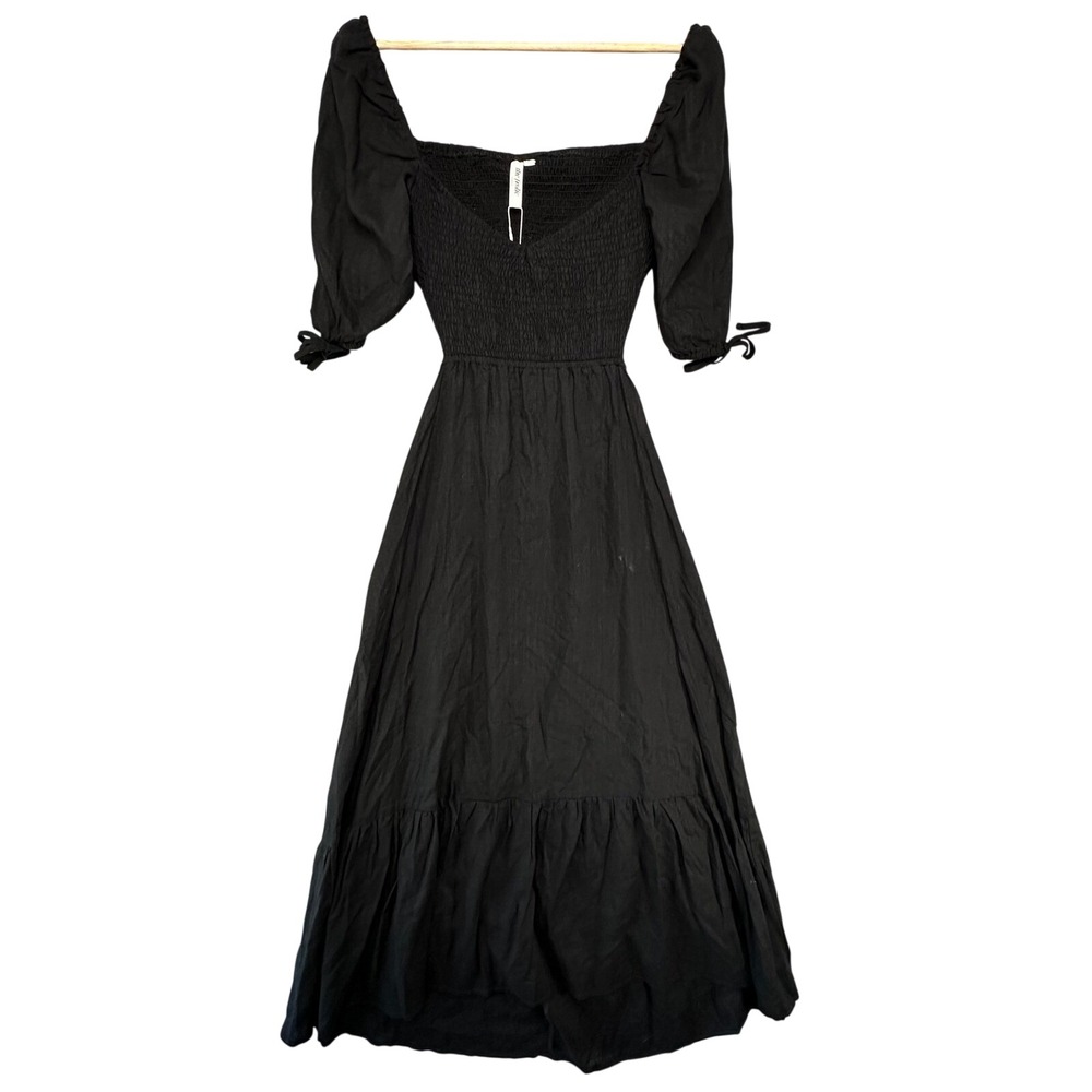 The Frolic Swimwear Black Smocked Puff Sleeve Cutout Back Midi Dress US XL NWT
